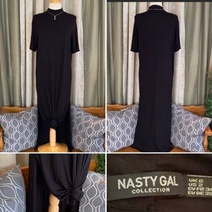 Nasty Gal High Neck Maxi Dress Slit Sides Black